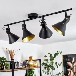 Plafonnier Upiano Chrome, Noir, 4 Lumieres