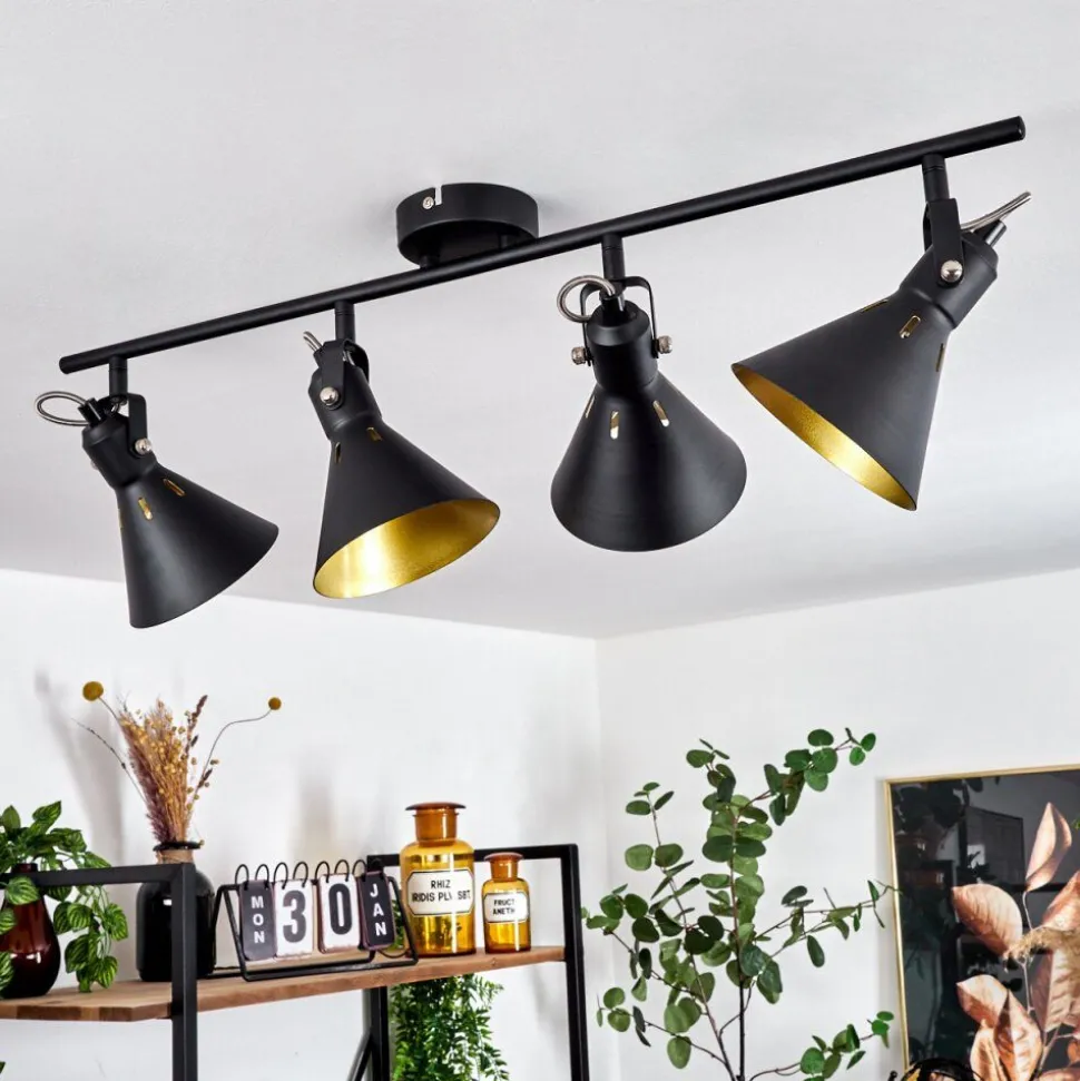 Plafonnier Upiano Chrome, Noir, 4 Lumieres