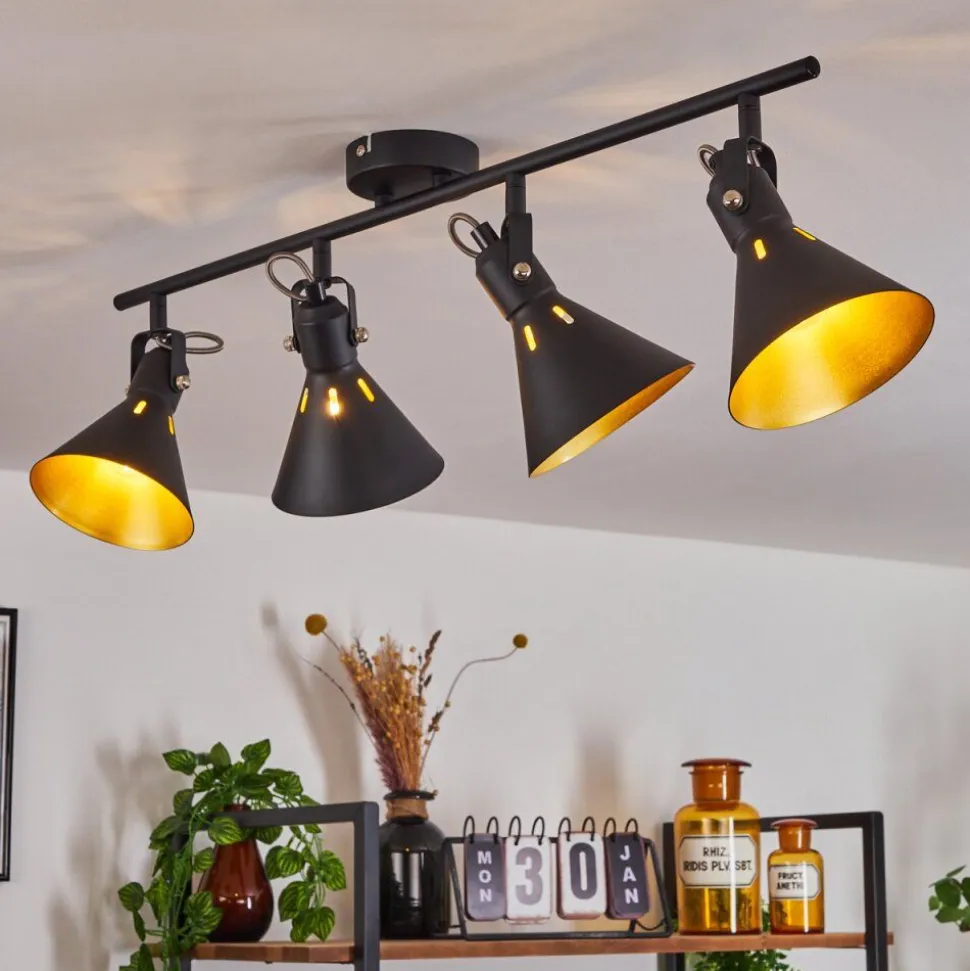 Plafonnier Upiano Chrome, Noir, 4 Lumieres