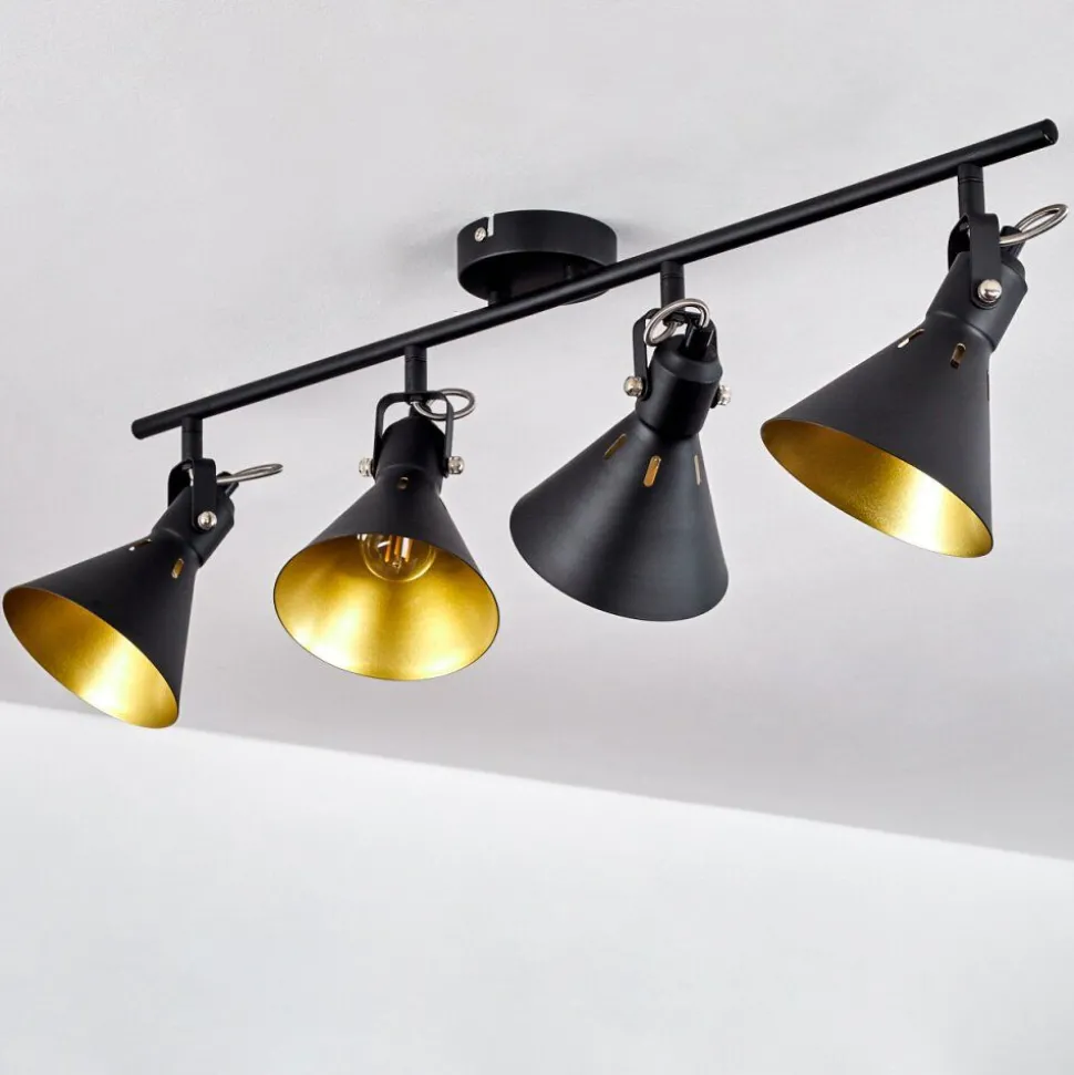 Plafonnier Upiano Chrome, Noir, 4 Lumieres
