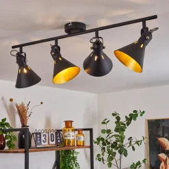 Plafonnier Upiano Chrome, Noir, 4 Lumieres