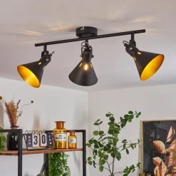 Plafonnier Upiano Chrome, Noir, 3 Lumieres