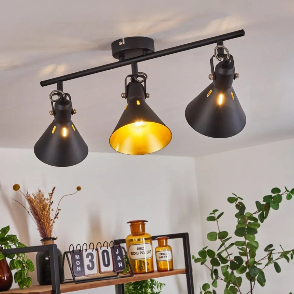 Plafonnier Upiano Chrome, Noir, 3 Lumieres
