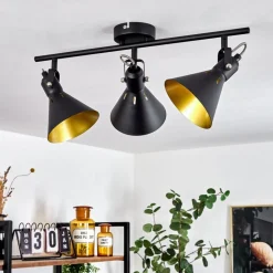 Plafonnier Upiano Chrome, Noir, 3 Lumieres