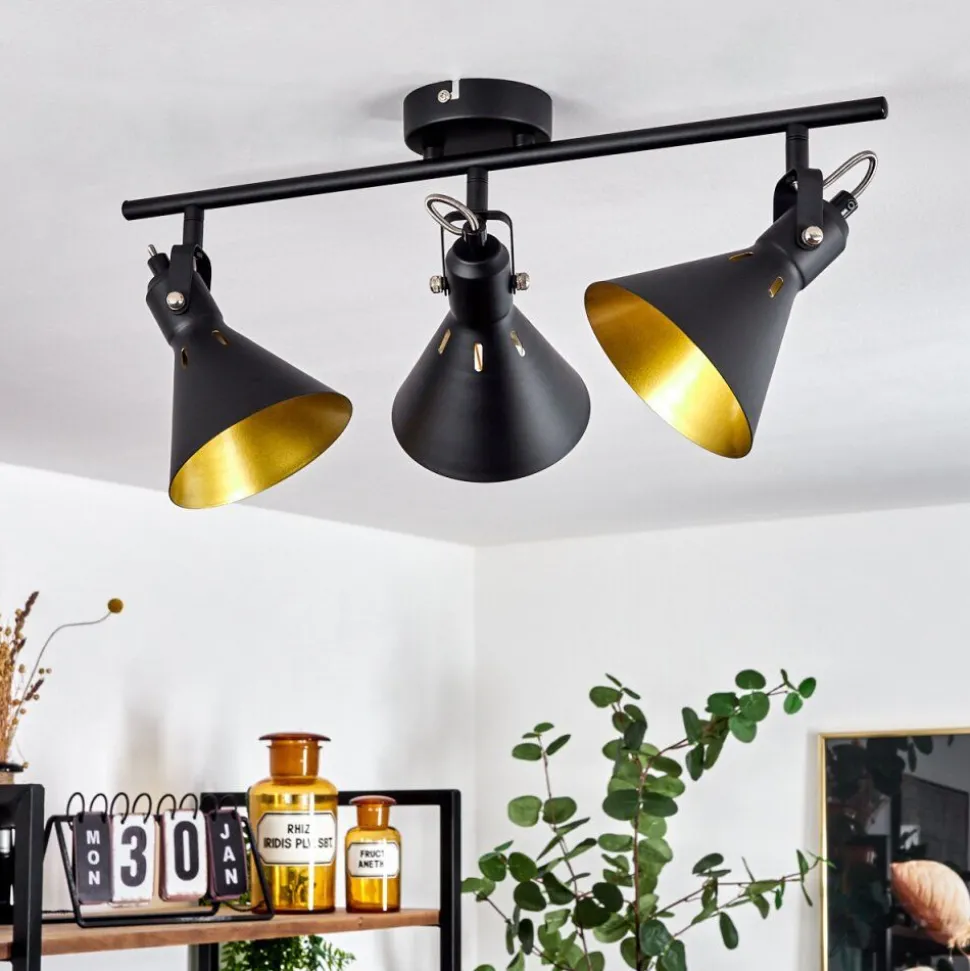 Plafonnier Upiano Chrome, Noir, 3 Lumieres