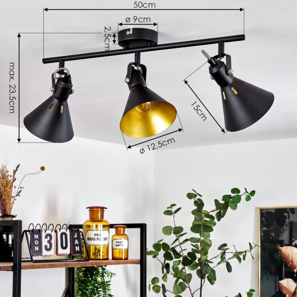 Plafonnier Upiano Chrome, Noir, 3 Lumieres