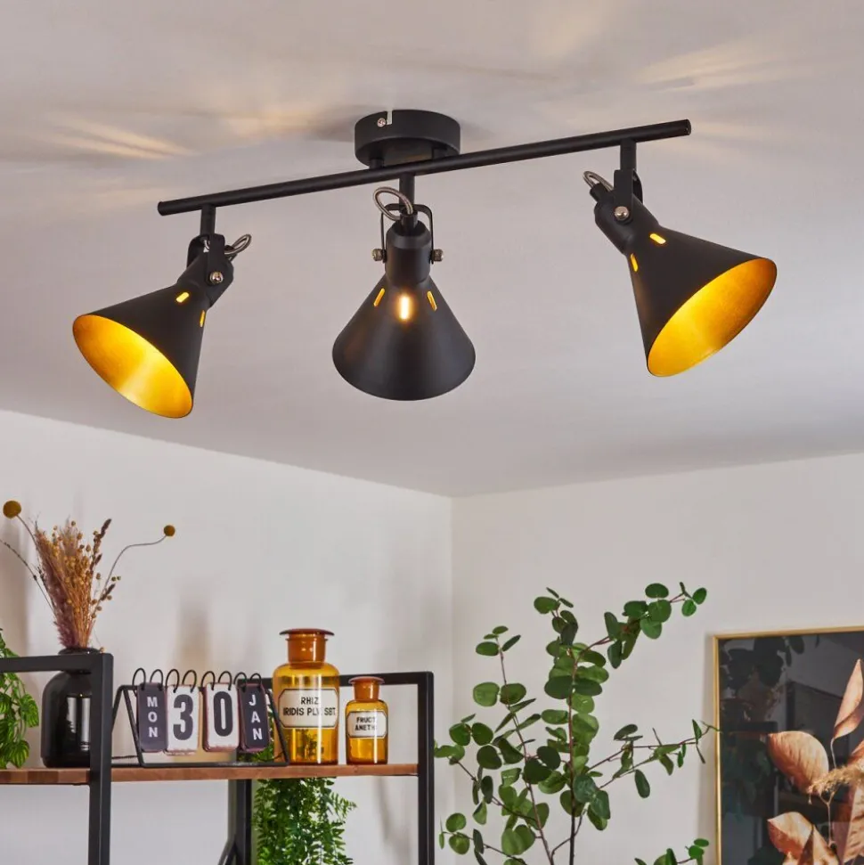 Plafonnier Upiano Chrome, Noir, 3 Lumieres