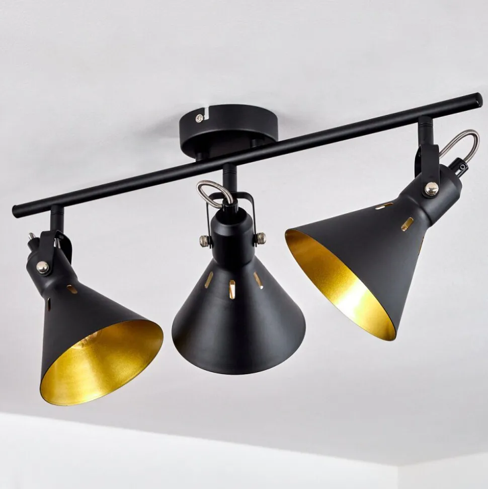 Plafonnier Upiano Chrome, Noir, 3 Lumieres