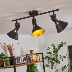 Plafonnier Upiano Chrome, Noir, 3 Lumieres