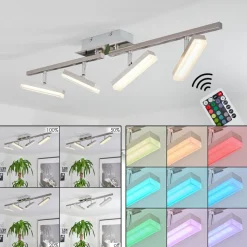 Plafonnier Vehkala Led Chrome, Nickel Mat, 4 Lumieres, Telecommandes, Changeur De Couleurs