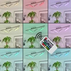 Plafonnier Vehkala Led Chrome, Nickel Mat, 4 Lumieres, Telecommandes, Changeur De Couleurs