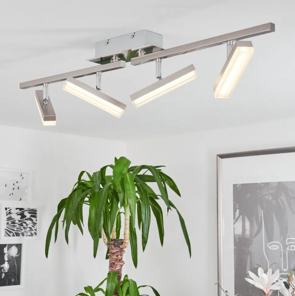 Plafonnier Vehkala Led Chrome, Nickel Mat, 4 Lumieres, Telecommandes, Changeur De Couleurs