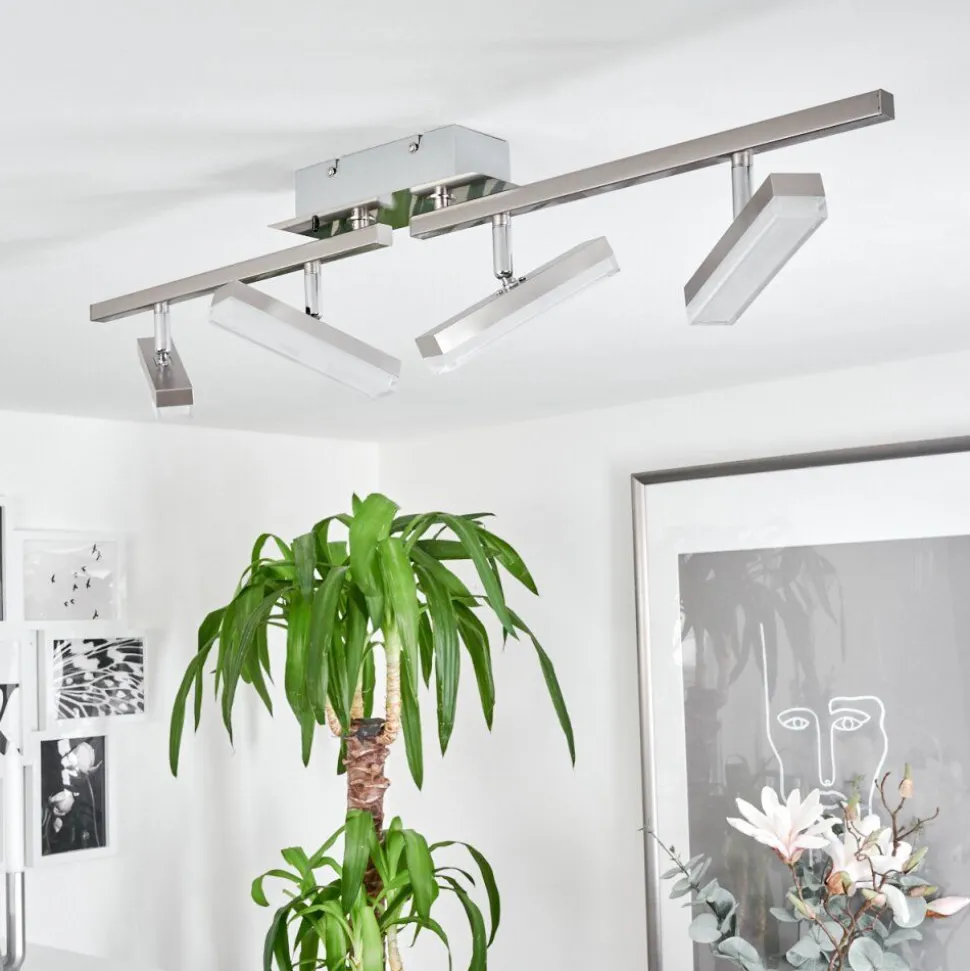 Plafonnier Vehkala Led Chrome, Nickel Mat, 4 Lumieres, Telecommandes, Changeur De Couleurs