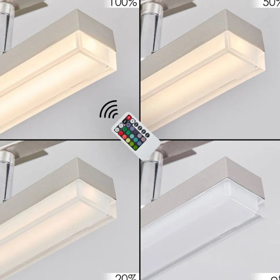 Plafonnier Vehkala Led Chrome, Nickel Mat, 4 Lumieres, Telecommandes, Changeur De Couleurs