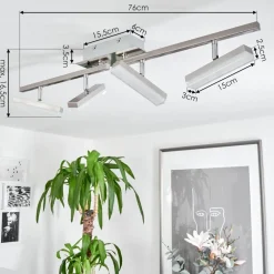 Plafonnier Vehkala Led Chrome, Nickel Mat, 4 Lumieres, Telecommandes, Changeur De Couleurs