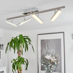 Plafonnier Vehkala Led Chrome, Nickel Mat, 4 Lumieres, Telecommandes, Changeur De Couleurs