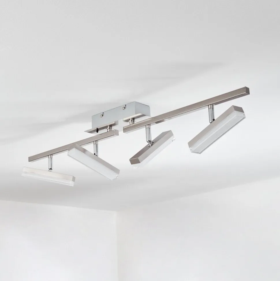 Plafonnier Vehkala Led Chrome, Nickel Mat, 4 Lumieres, Telecommandes, Changeur De Couleurs