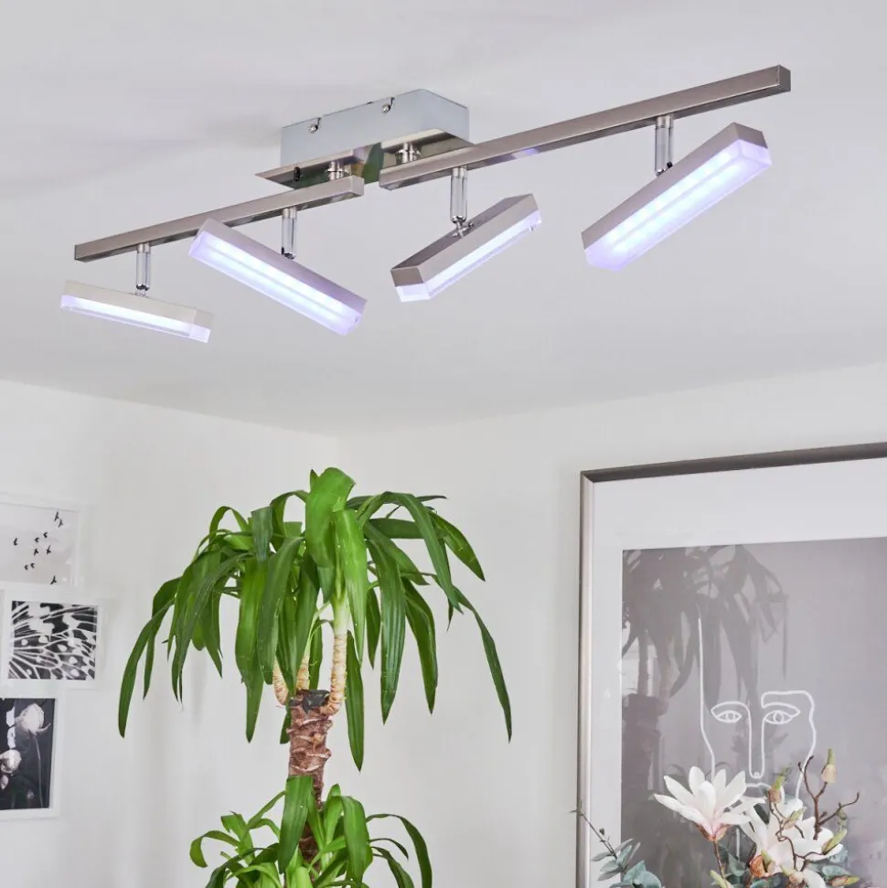 Plafonnier Vehkala Led Chrome, Nickel Mat, 4 Lumieres, Telecommandes, Changeur De Couleurs