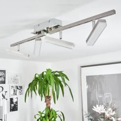Plafonnier Vehkala Led Chrome, Nickel Mat, 4 Lumieres, Telecommandes, Changeur De Couleurs
