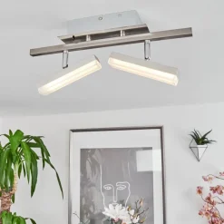 Plafonnier Vehkala Led Chrome, Nickel Mat, 2 Lumieres, Telecommandes, Changeur De Couleurs