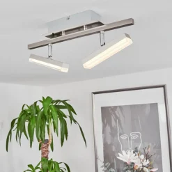 Plafonnier Vehkala Led Chrome, Nickel Mat, 2 Lumieres, Telecommandes, Changeur De Couleurs