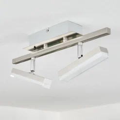 Plafonnier Vehkala Led Chrome, Nickel Mat, 2 Lumieres, Telecommandes, Changeur De Couleurs