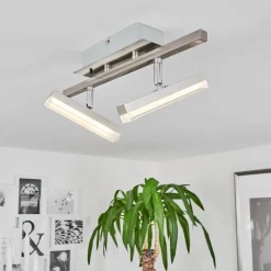 Plafonnier Vehkala Led Chrome, Nickel Mat, 2 Lumieres, Telecommandes, Changeur De Couleurs