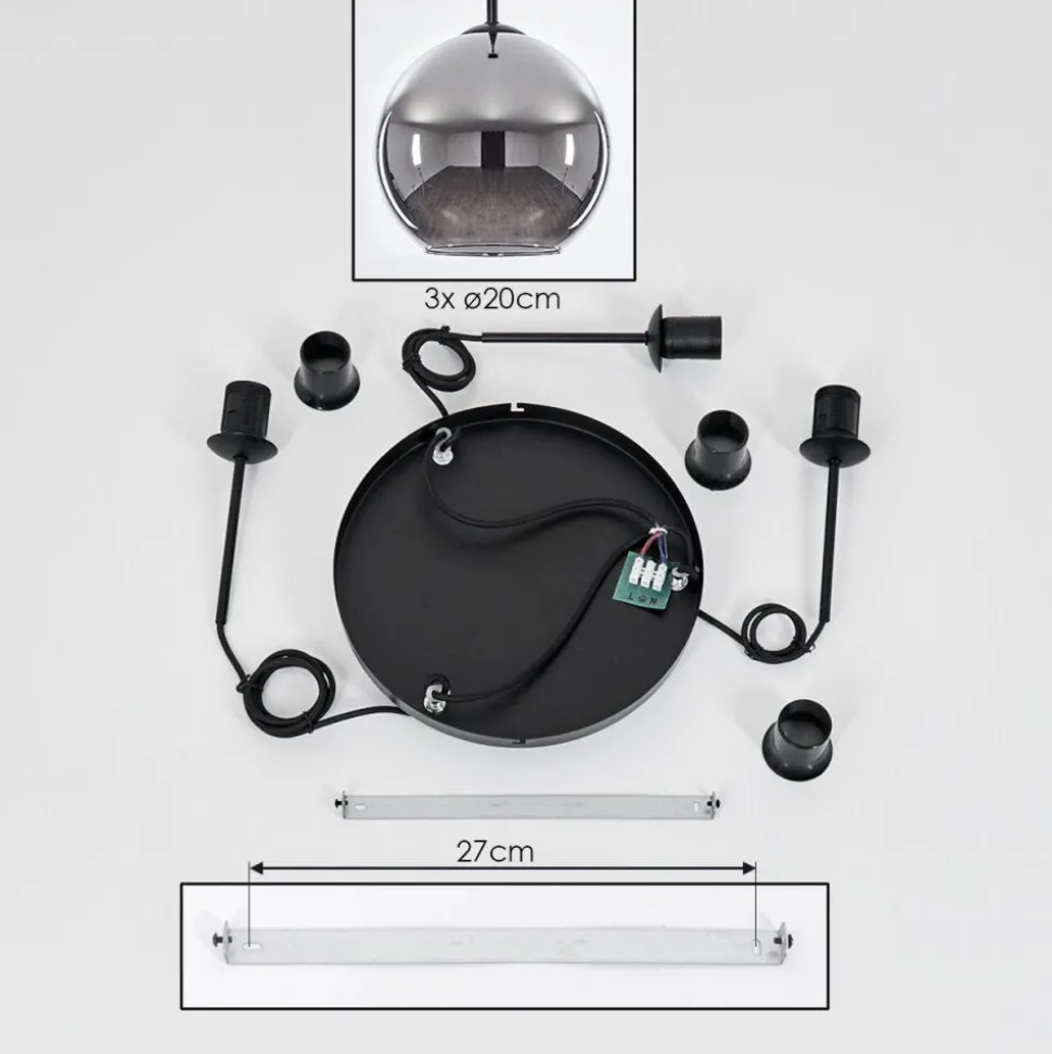 Plafonnier Verre 20 Cm Koyoto Chrome, Fume, 3 Lumieres