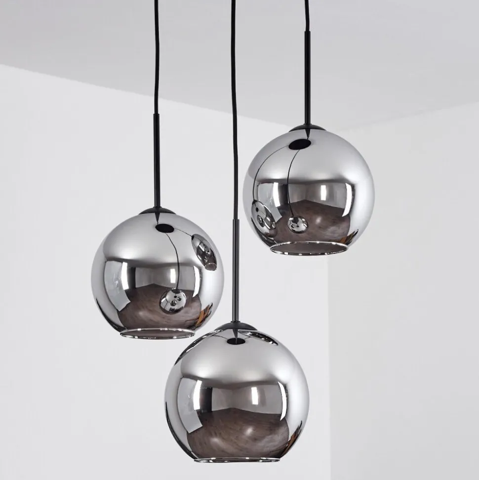 Plafonnier Verre 20 Cm Koyoto Chrome, Fume, 3 Lumieres