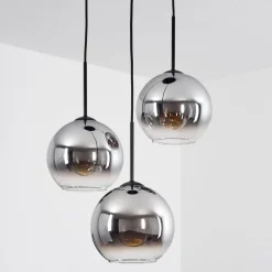 Plafonnier Verre 20 Cm Koyoto Chrome, Clair, Fume, 3 Lumieres