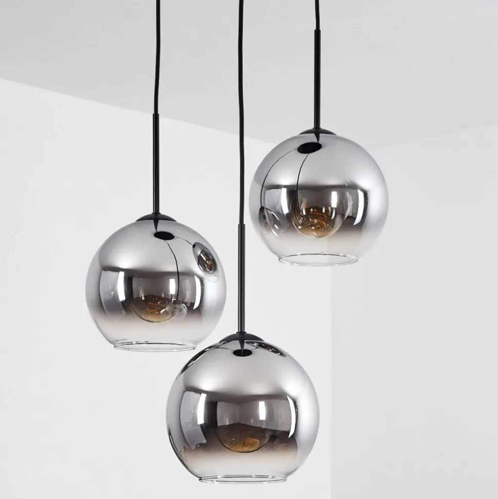 Plafonnier Verre 20 Cm Koyoto Chrome, Clair, Fume, 3 Lumieres