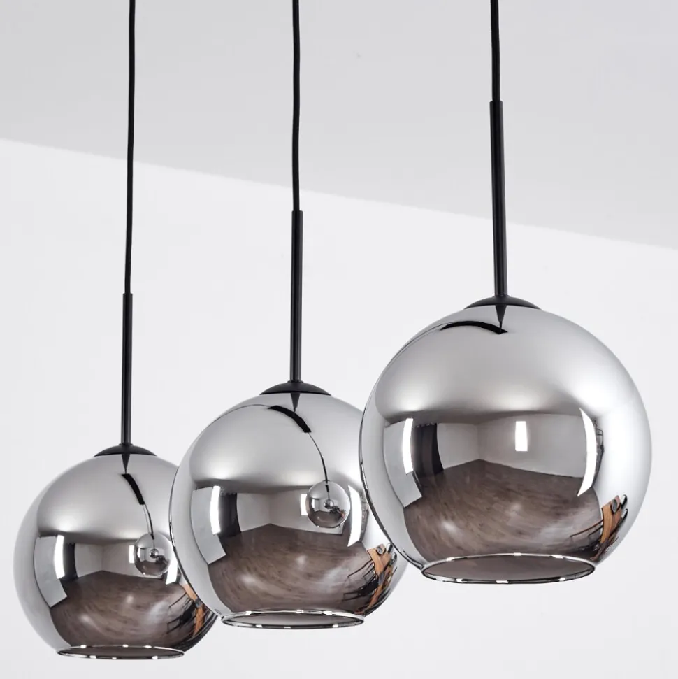 Plafonnier Verre 20 Cm Koyoto Chrome, Fume, 3 Lumieres