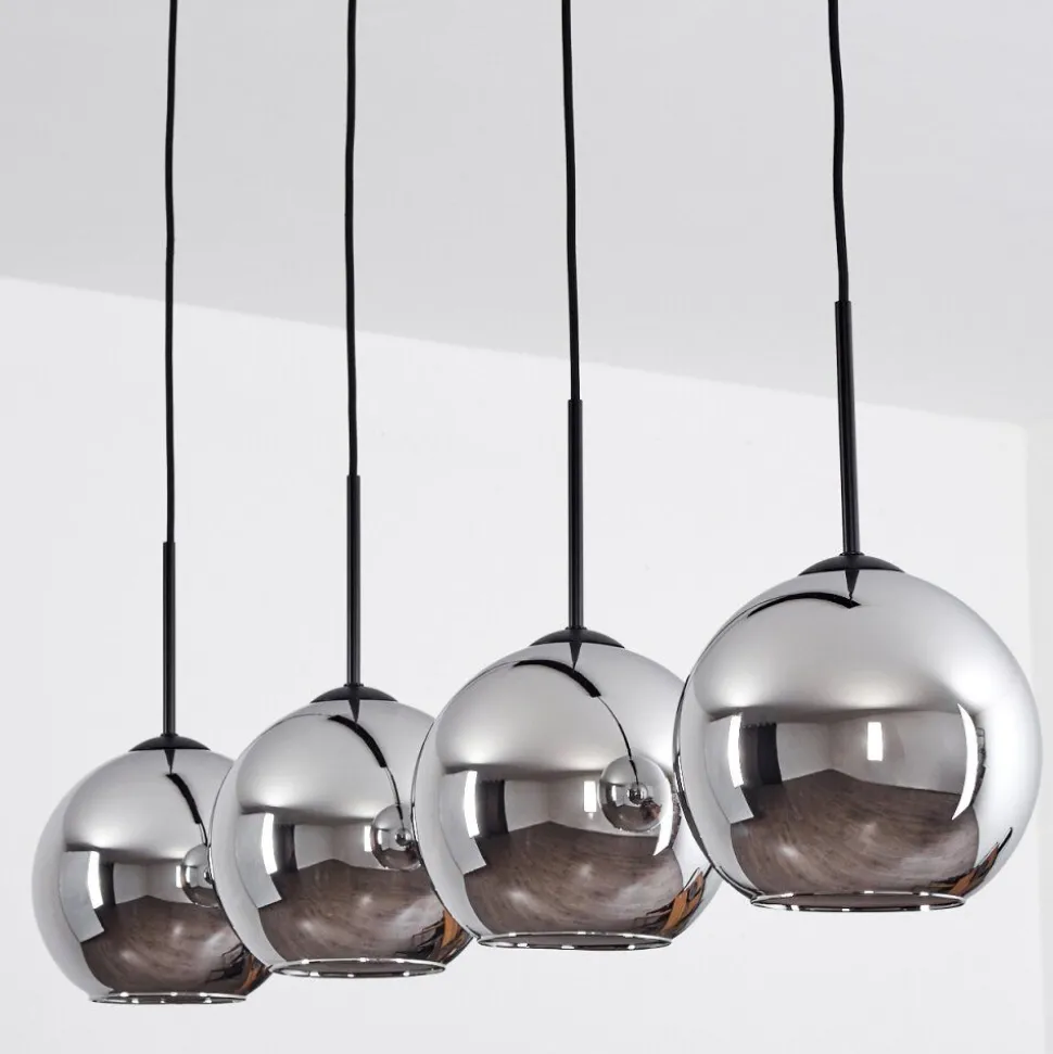 Plafonnier Verre 20 Cm Koyoto Chrome, Fume, 4 Lumieres