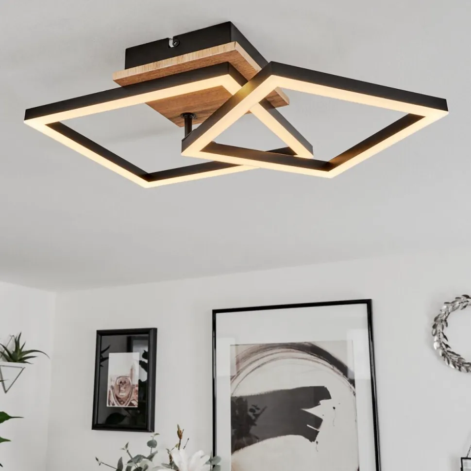 Plafonnier Walschbronn Led Brun, Couleur Bois, Noir, 1 Lumiere
