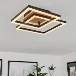 Plafonnier Walschbronn Led Brun, Couleur Bois, Noir, 1 Lumiere