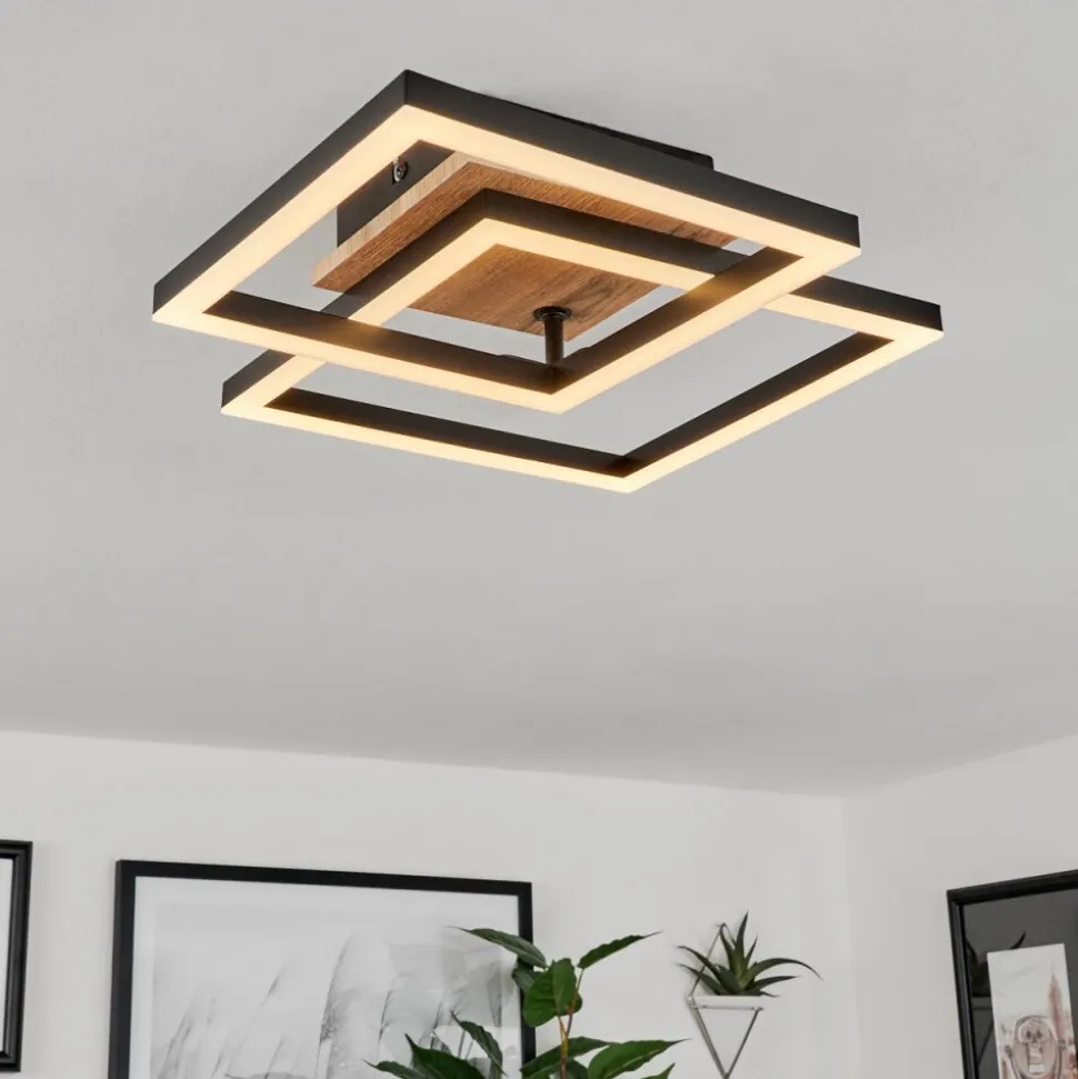 Plafonnier Walschbronn Led Brun, Couleur Bois, Noir, 1 Lumiere