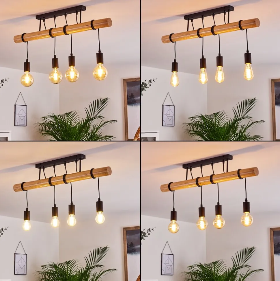 Plafonnier Yaak Bois Clair, Noir, 4 Lumieres