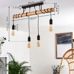 Plafonnier Yaak Bois Clair, Noir, 4 Lumieres