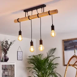 Plafonnier Yaak Bois Clair, Noir, 4 Lumieres