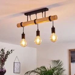 Plafonnier Yaak Bois Clair, Noir, 3 Lumieres
