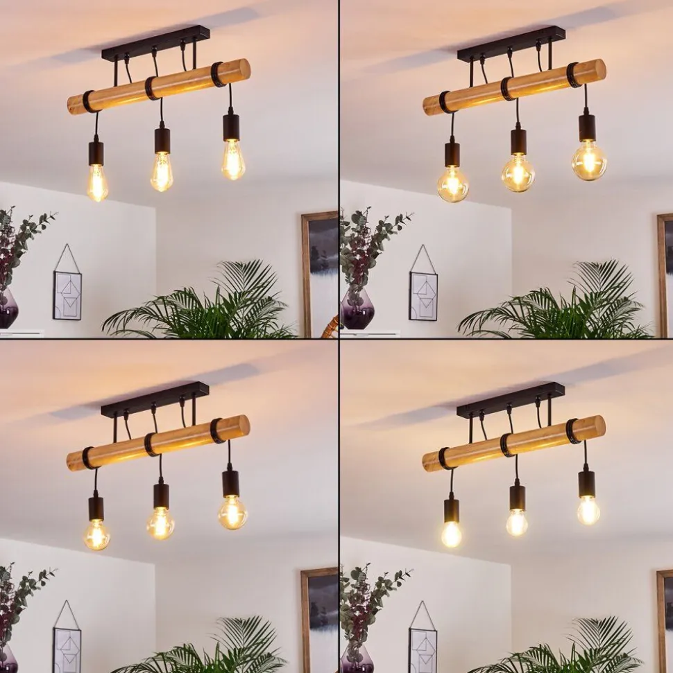 Plafonnier Yaak Bois Clair, Noir, 3 Lumieres