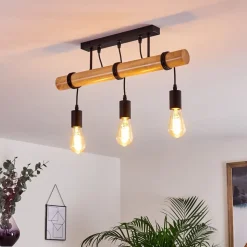 Plafonnier Yaak Bois Clair, Noir, 3 Lumieres