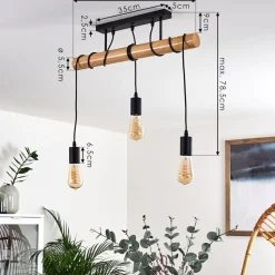 Plafonnier Yaak Bois Clair, Noir, 3 Lumieres