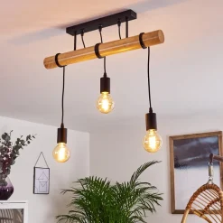 Plafonnier Yaak Bois Clair, Noir, 3 Lumieres