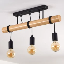 Plafonnier Yaak Bois Clair, Noir, 3 Lumieres