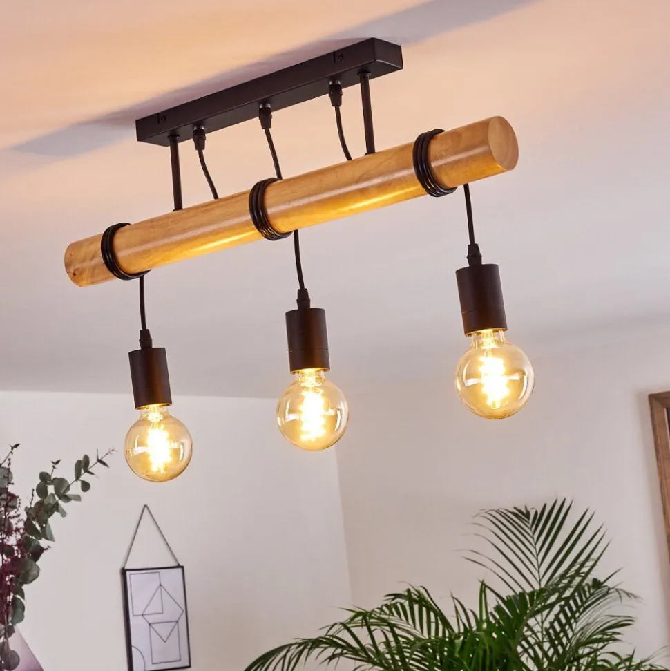 Plafonnier Yaak Bois Clair, Noir, 3 Lumieres
