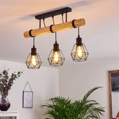 Plafonnier Yaak Bois Clair, Noir, 3 Lumieres