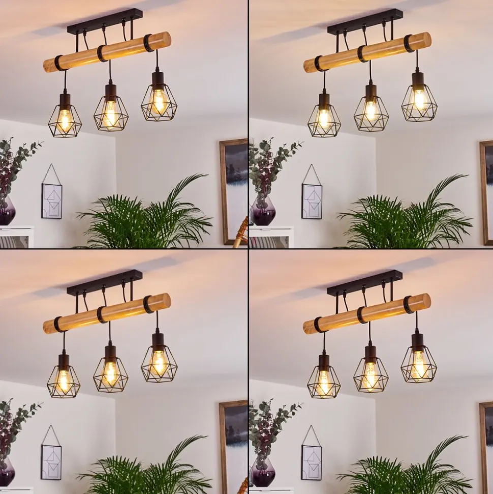 Plafonnier Yaak Bois Clair, Noir, 3 Lumieres