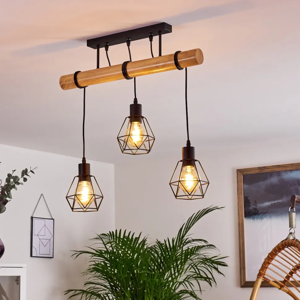 Plafonnier Yaak Bois Clair, Noir, 3 Lumieres