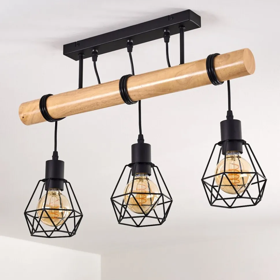 Plafonnier Yaak Bois Clair, Noir, 3 Lumieres